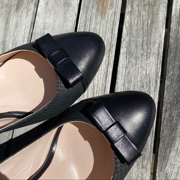 🖤 TANCA BLACK LEATHER BOW DETAIL ROUND TOE OPEN HEEL CLASSIC HEELS! - Picture 3 of 16